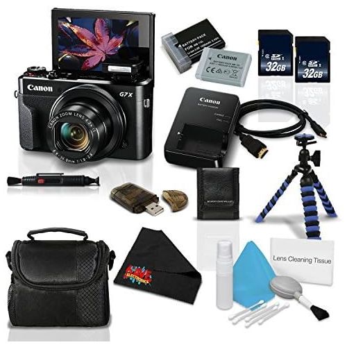 캐논 Canon PowerShot G7 X Mark II w/Accessories Bundle- Digital Camera w/1 Inch CMOS Sensor Tilt LCD Screen Touchscreen Accessory Kit (1066C001) - International Version