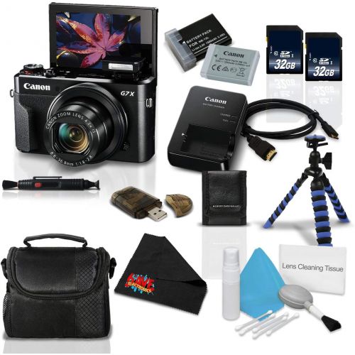 캐논 Canon PowerShot G7 X Mark II w/Accessories Bundle- Digital Camera w/1 Inch CMOS Sensor Tilt LCD Screen Touchscreen Accessory Kit (1066C001) - International Version