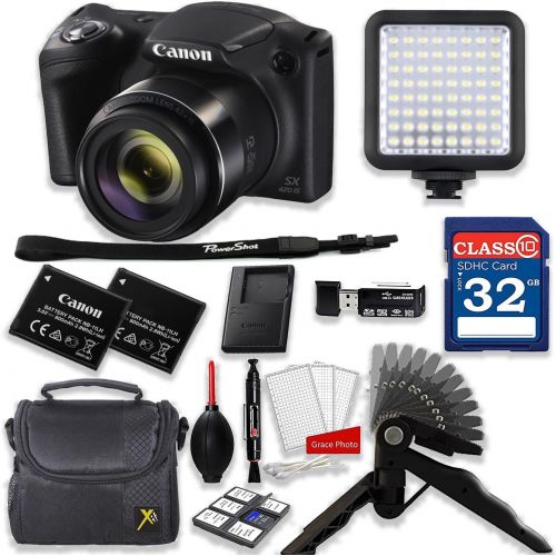 캐논 Canon PowerShot SX420 is 20MP 42X Optical Zoom Digital Camera Video Creator Kit (Black)+ 32GB High Speed Memory Card + Steady Grip + LED Video Light + Extra Battery + Professional