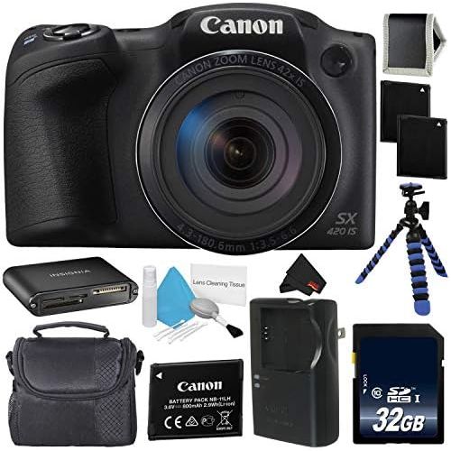 캐논 Canon PowerShot SX420 is Digital Camera (Black) 1068C001 International Model + NB-11L Lithium Ion Battery + 32GB Memory Card - Bundle