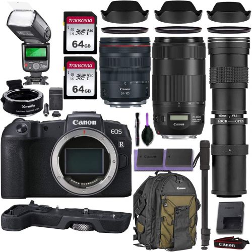 캐논 Canon EOS RP Mirrorless Digital Camera w/Canon RF 24-105mm is USM, Canon 70-300mm is II USM & Commander 420-800mm Telephoto Lens + Accessory Kit (Mount Adapter w/Backpack, 2X 64gb