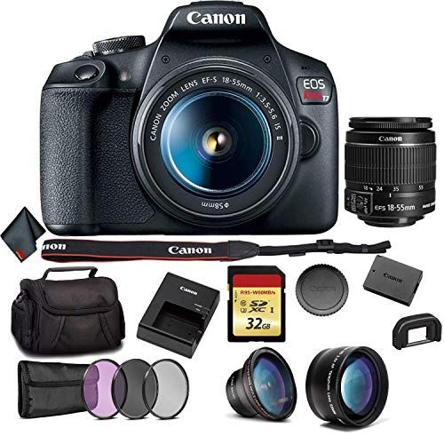 캐논 Canon EOS Rebel T7 DSLR Camera with 18-55mm Lens Bundle with 32GB Memory Card + 3pc Filter Kit + Angle Lens + Telephoto Lens and More