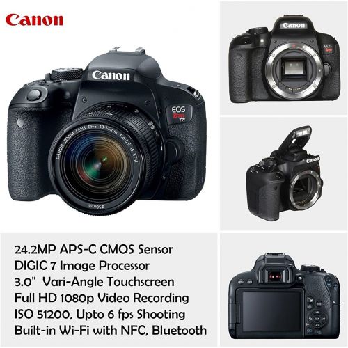 캐논 Canon EOS Rebel T7i DSLR Camera Premium Video Kit with Canon 18-55mm Lens + Sony Monitor Series Headphones + Video LED Light + 32gb Memory + Monopod + High End Accessory Bundle