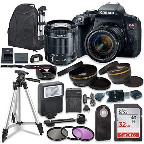 캐논 Canon EOS Rebel T7I DSLR Camera W/EF-S 18-55mm is STM Lens + 32GB, Backpack and Accessory Bundle