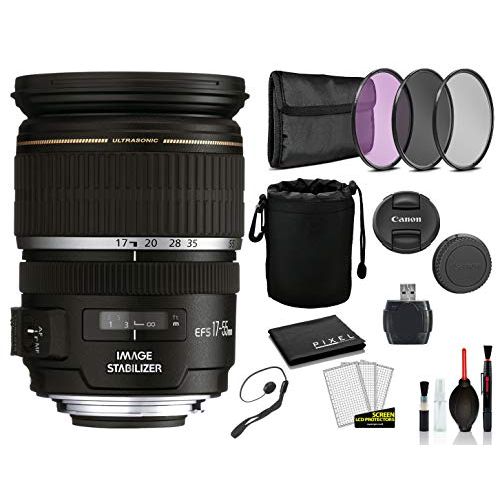 캐논 Canon EF-S 17-55mm f/2.8 is USM Lens (1242B002) Lens with Bundle Package Kit Includes 3pc Filter Kit (UV, CPL, FLD) + Lens Pouch + More