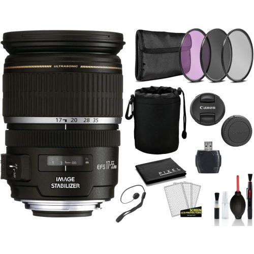 캐논 Canon EF-S 17-55mm f/2.8 is USM Lens (1242B002) Lens with Bundle Package Kit Includes 3pc Filter Kit (UV, CPL, FLD) + Lens Pouch + More