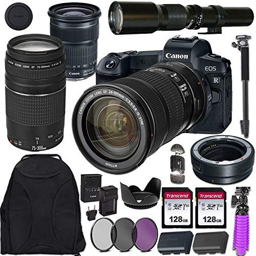 캐논 Canon EOS R Mirrorless Digital Camera with EF 24-105mm STM & EF 75-300mm III Lens + 500mm Preset Telephoto Lens Including Mount Adapter & Valued Accessories