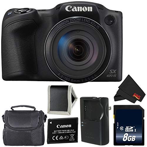 캐논 Canon PowerShot SX420 is Digital Camera (Black) 1068C001 International Model + 8GB Memory Card + Carrying Case - Bundle