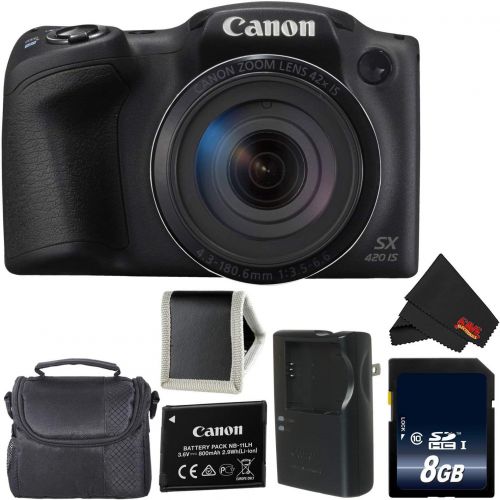 캐논 Canon PowerShot SX420 is Digital Camera (Black) 1068C001 International Model + 8GB Memory Card + Carrying Case - Bundle