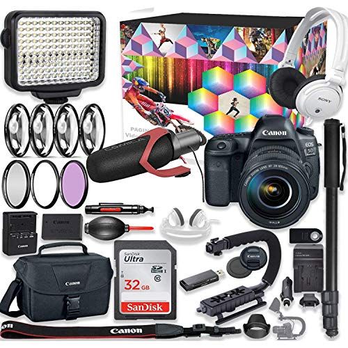 캐논 Canon EOS 5d Mark IV DSLR Camera Premium Video Creator Kit with Canon 24-105mm STM Lens + Sony Monitor Series Headphones + Video LED Light + 32gb Memory + Monopod + High End Access