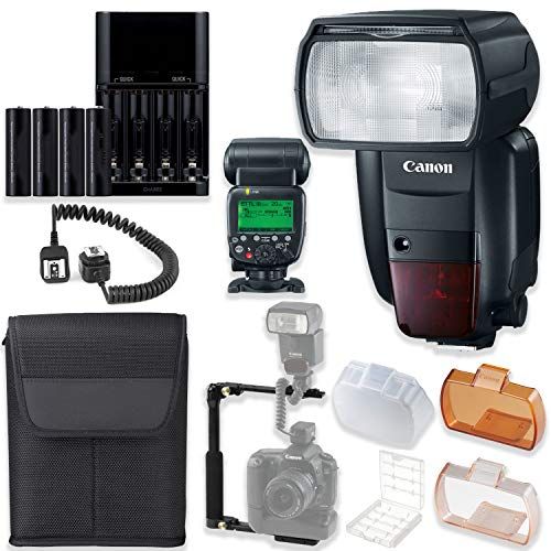 캐논 Canon Speedlite 600EX II-RT High Speed Camera Flash with Built-in Radio Transmission Wireless functionality + Speedlite Case + L Flash Bracket + TTL Cord + 4 AA Batteries & Charger