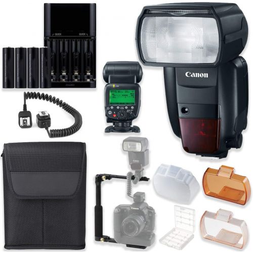 캐논 Canon Speedlite 600EX II-RT High Speed Camera Flash with Built-in Radio Transmission Wireless functionality + Speedlite Case + L Flash Bracket + TTL Cord + 4 AA Batteries & Charger