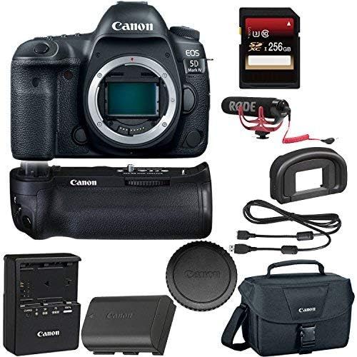 캐논 Canon EOS 5D Mark IV DSLR Camera + Canon BGE20 Grip + 256GB SDXC Card + Rode VideoMic GO + More