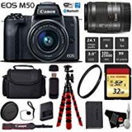 Canon EOS M50 Mirrorless Digital Camera with 15-45mm Lens + Flexible Tripod + UV Protection Filter + Professional Case + Card Reader - International Version Bundle