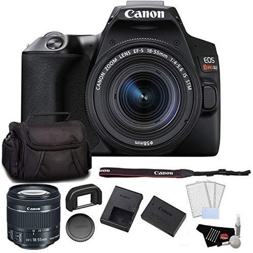 캐논 Canon EOS Rebel SL3 DSLR Camera with 18-55mm Lens (Black) Bundle with LCD Screen Protectors + Carrying Case and More