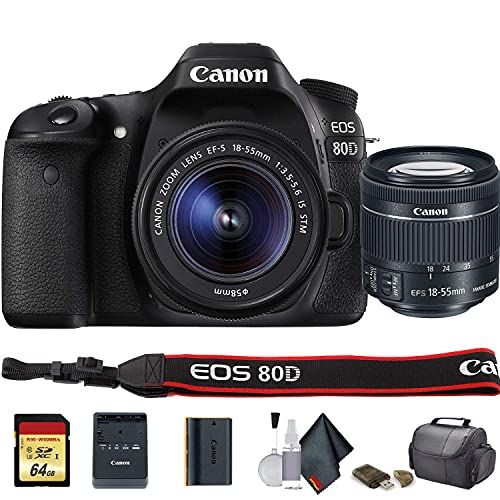 캐논 Canon EOS 80D DSLR Camera with 18-55mm Lens (International Model) (1263C005) - Starter Bundle