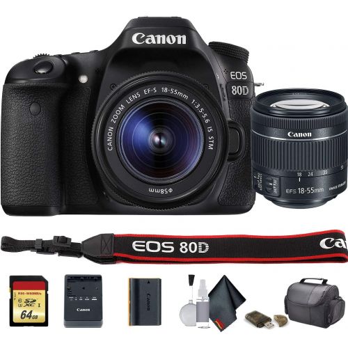 캐논 Canon EOS 80D DSLR Camera with 18-55mm Lens (International Model) (1263C005) - Starter Bundle