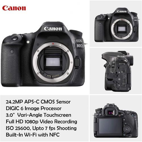 캐논 Canon EOS 80D DSLR Camera + Canon EF-S 18-55mm f/3.5-5.6 is STM Lens + 32GB Sandisk Memory + Camera Case + 3 Piece HD Filter Kit (UV - CPL - FLD) + Special Bundle …