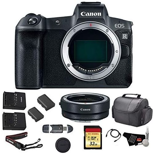 캐논 Canon EOS R Mirrorless Digital Camera (Body Only) Bundle with Canon Mount Adapter + 32GB Memory Card + Replacement Battery and More