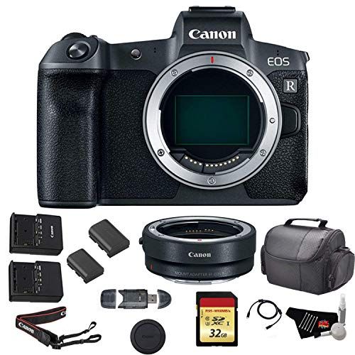 캐논 Canon EOS R Mirrorless Digital Camera (Body Only) Bundle with Canon Mount Adapter + 32GB Memory Card + Replacement Battery and More