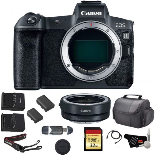 캐논 Canon EOS R Mirrorless Digital Camera (Body Only) Bundle with Canon Mount Adapter + 32GB Memory Card + Replacement Battery and More