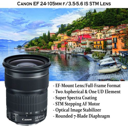 캐논 Canon EOS 6D Mark II DSLR Camera with Canon EF 24-105mm is STM Lens & EF 75-300mm III Lens + 500mm Preset Wildlife Lens + Auto TTL Flash + Backpack + Comica Microphone with Profess