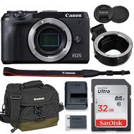 Canon EOS M6 Mark II Mirrorless Digital Camera (Black) Body Only Kit with Auto (EF/EF-S to EF-M) Mount Adapter + 32GB Sandisk Memory + 100EG Padded Case and More.