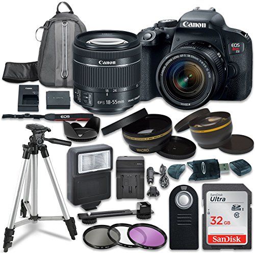 캐논 Canon EOS Rebel T7i Digital SLR Camera with Canon EF-S 18-55mm is STM Lens + Sandisk 32GB SDHC Memory Cards + Accessory Bundle