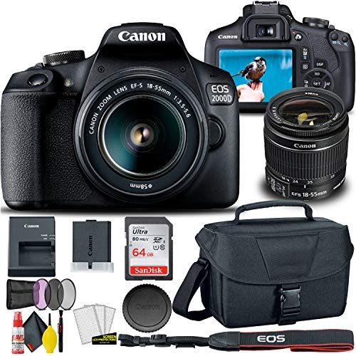 캐논 Canon EOS 2000D / Rebel T7 DSLR Camera with 18-55mm Lens + Creative Filter Set, EOS Camera Bag + Sandisk Ultra 64GB Card + Electronics Cleaning Set, and More (International Model)