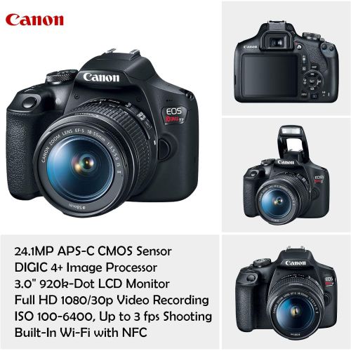 캐논 Canon EOS Rebel T7 Camera w/Canon EF-S 18-55mm is II Lens & 75-300mm f/4-5.6 III Lens + 32GB Sandisk Memory + Canon Case + High Speed Slave Flash + Accessory Bundle