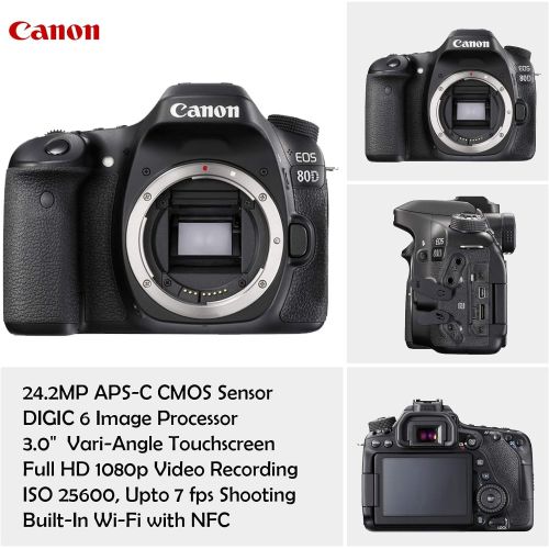 캐논 Canon EOS 80D DSLR Camera Bundle with Canon 18-135mm USM Lens + 32GB Sandisk Memory + Canon Case + TTL Speedlight Flash (Good Upto 180 Feet) + Condenser Video Microphone + Accessor