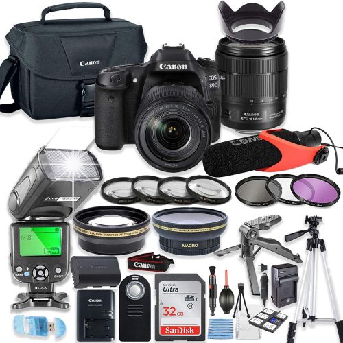 캐논 Canon EOS 80D DSLR Camera Bundle with Canon 18-135mm USM Lens + 32GB Sandisk Memory + Canon Case + TTL Speedlight Flash (Good Upto 180 Feet) + Condenser Video Microphone + Accessor