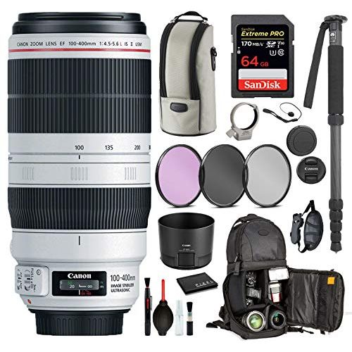 캐논 Canon EF 100-400mm f/4.5-5.6L is II USM Lens (9524B002) with Professional Bundle Package Kit for Canon EOS Includes: DSLR Sling Backpack, 9PC Filter Kit, Sandisk 64GB Extreme SD Ca