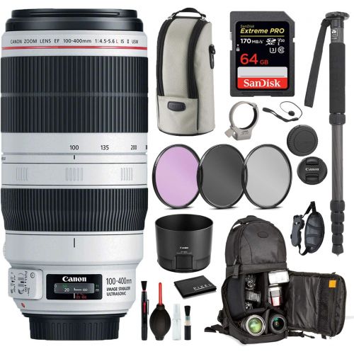 캐논 Canon EF 100-400mm f/4.5-5.6L is II USM Lens (9524B002) with Professional Bundle Package Kit for Canon EOS Includes: DSLR Sling Backpack, 9PC Filter Kit, Sandisk 64GB Extreme SD Ca