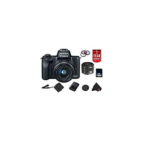캐논 Canon EOS M50 Mirrorless Digital Camera International Model w/ 15-45 is STM Lens (Black) Bundle