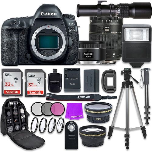 캐논 Canon EOS 5D Mark IV DSLR Camera with Canon EF 50mm f/1.8 STM Lens + Tamron 70-300mm f/4-5.6 AF Lens + 500mm Preset Telephoto Lens + Accessory Bundle