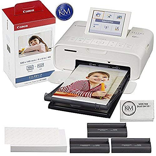 캐논 Canon SELPHY CP1300 Compact Photo Printer (White) with WiFi and Accessory Bundle w/Canon Color Ink and Paper Set