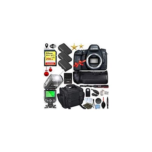 캐논 Canon EOS 6D Mark II DSLR Camera Body Only Kit with 256GB Sandisk Memory, TTL Speedlight Flash (Good Up-to 180 Feet), Pro Power Grip + Holiday Special Bundle