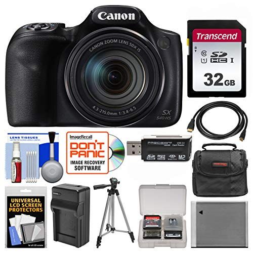 캐논 Canon PowerShot SX540 HS Wi-Fi Digital Camera with 32GB Card + Case + Battery & Charger + Tripod + Kit