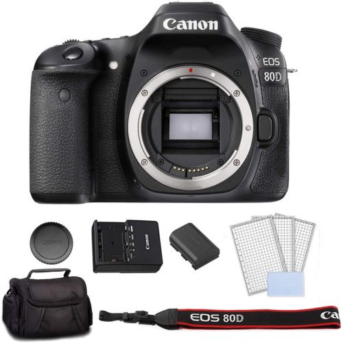 캐논 Canon EOS 80D DSLR Camera (Body Only) Bundle Kit with Carrying Bag + LCD Screen Protectors - International Model