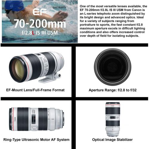 캐논 Canon EF 70-200mm f/2.8L is III USM Lens (3044C002) with Professional Bundle Package Kit for Canon EOS Includes: DSLR Sling Backpack, 9PC Filter Kit, Sandisk 64GB SD + More