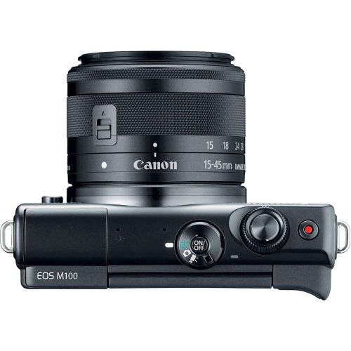 캐논 Canon EOS M100 Mirrorless Digital Camera (Black) with 15-45mm Lens + Flexible Tripod + UV Protection Filter + Professional Case + Card Reader - International Version