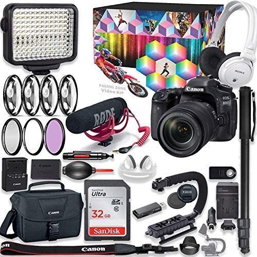 캐논 Canon EOS 80D DSLR Camera Premium Video Creator Kit w/ 18-135mm Lens Bundle + Sony Monitor Series Headphones + Video LED Light + 32gb Memory + Monopod + High End Accessory Bundle