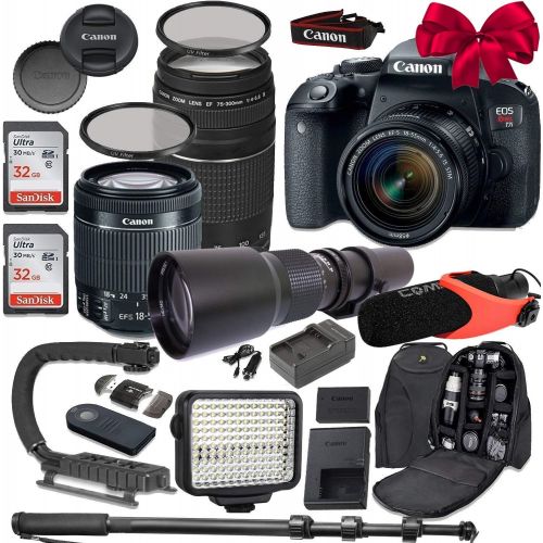 캐논 Canon EOS Rebel T7i DSLR Camera Bundle with Canon EF-S 18-55mm f/4-5.6 is STM Lens + Canon EF 75-300mm f/4-5.6 III Lens + 500mm f/8 Preset Lens + Accessory Kit