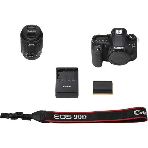 캐논 Canon EOS 90D DSLR Camera with 18-55mm Lens, Padded Case, Memory Card, and More - Starter Bundle Set (International Model)