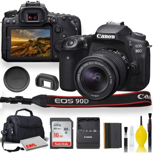 캐논 Canon EOS 90D DSLR Camera with 18-55mm Lens, Padded Case, Memory Card, and More - Starter Bundle Set (International Model)