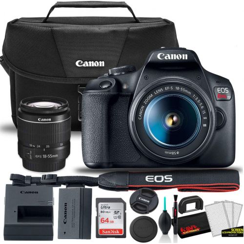 캐논 Canon EOS Rebel T7 DSLR Camera with 18-55mm Lens Starter Bundle + Includes: Canon EOS Bag + Sandisk Ultra 64GB Card + Clean and Care Kit + More