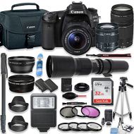 Canon EOS 80D DSLR Camera with 18-55mm Lens, 75-300mm Lens & 500mm Preset Lens + Deluxe Accessory Bundle Including Canon Case, 32GB Memory, Monopod, Auxiliary Lenses & More
