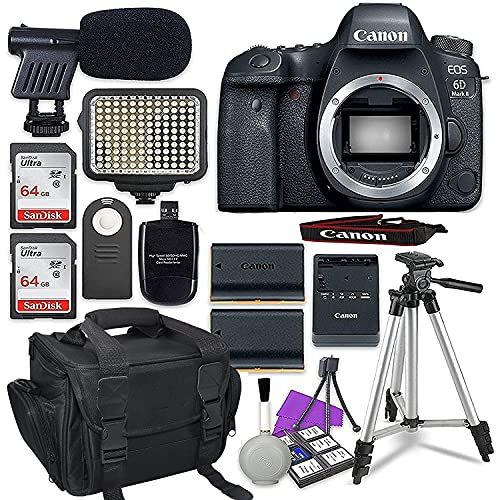 캐논 Canon EOS 6D Mark II Digital SLR Camera Body + 2X 64GB SDHC Memory Cards + Accessory Bundle