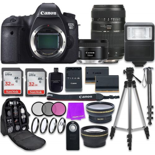 캐논 Canon EOS 6D 20.2 MP Full-Frame CMOS Digital SLR Camera with Canon EF 50mm f/1.8 STM Lens + Tamron 70-300mm f/4-5.6 AF Lens + Accessory Bundle